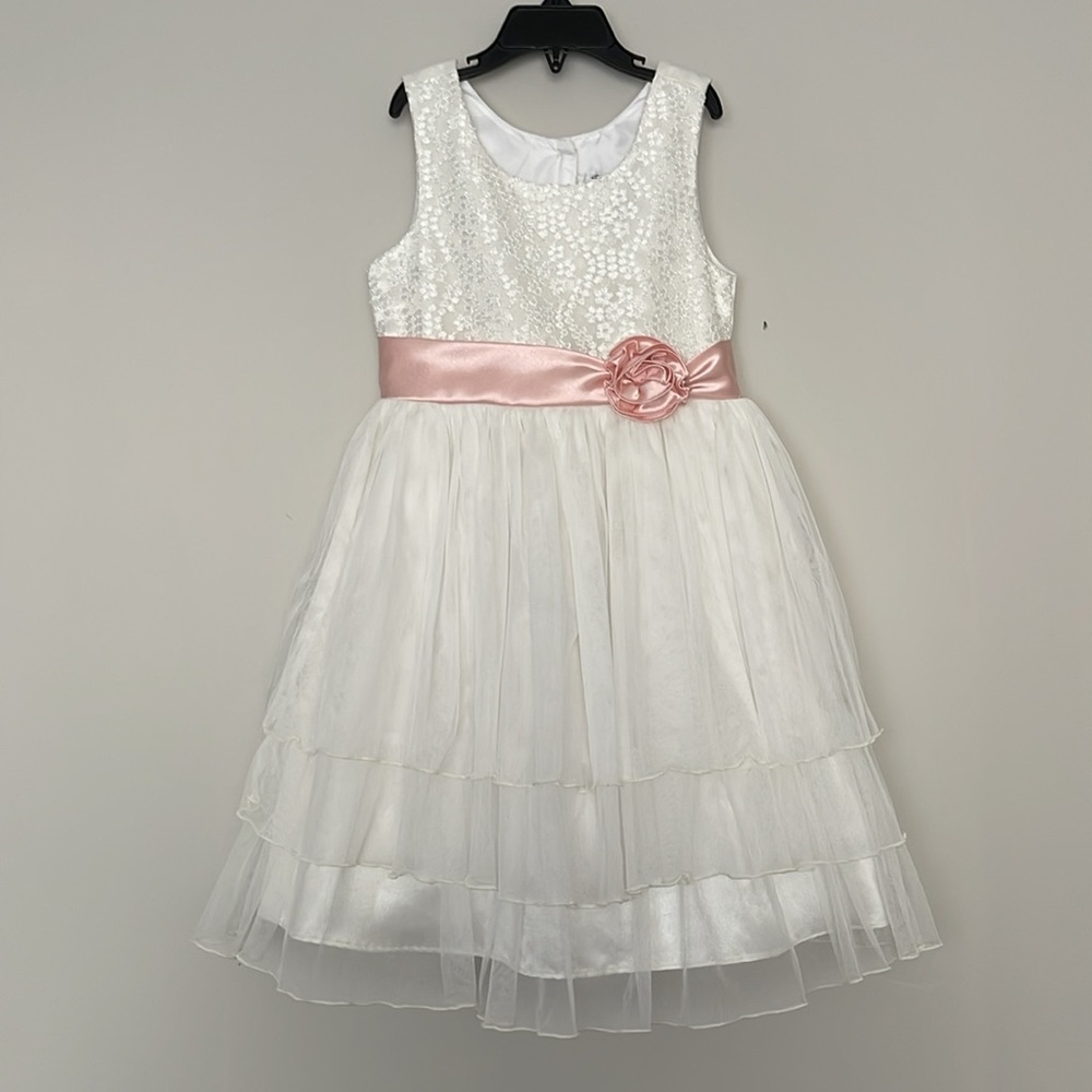 Jona Michelle Girls Laced Tiered Sleeveless White Dress Size 5
